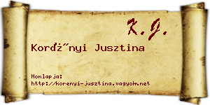 Korényi Jusztina névjegykártya